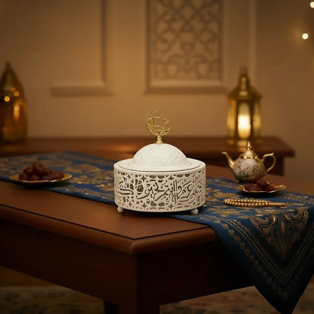 Ramadan White Arabic Pattern Serving Bowl with Design Lid1