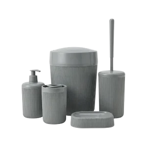 Ribbed Bathroom Accessories Set 5 Piece Cylindrical Model Matte Grey