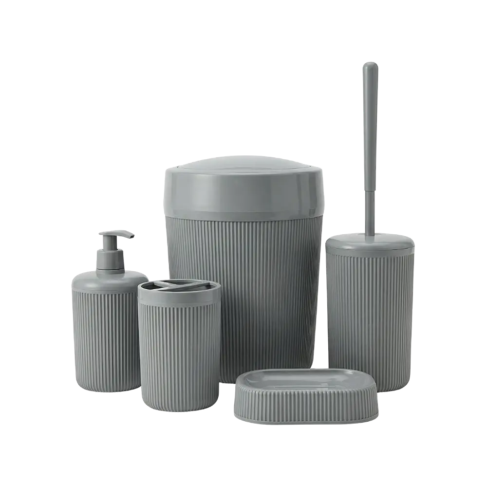 Ribbed-Bathroom-Accessories-Set-5-Piece-Cylindrical-Model---Matte-Grey Ribbed Bathroom Accessories Set 5 Piece Cylindrical Model Matte Grey