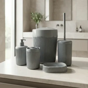 Ribbed Bathroom Accessories Set 5 Piece Cylindrical Model Matte Grey1