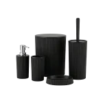 Ribbed Bathroom Accessories Set 5 Piece Modern Cylindrical Model Matte Black