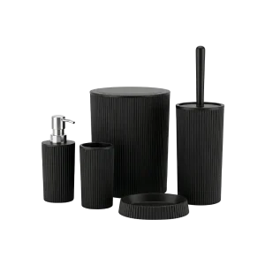 Ribbed Bathroom Accessories Set 5 Piece Modern Cylindrical Model Matte Black