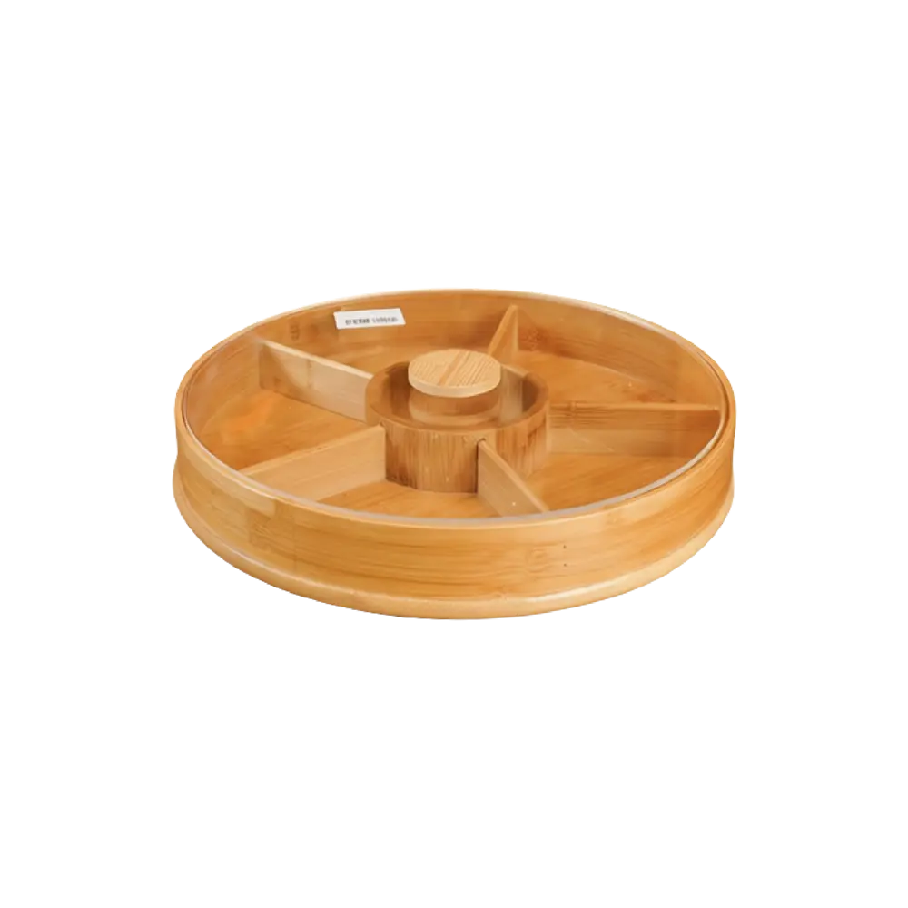 Round-Wooden-Organizer-with-Plexi-Lid-6-Compartments Round Wooden Organizer with Plexi Lid 6 Compartments