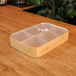 Rounded Rectangular Wooden Organizer with Plexi Lid 6 Compartments1