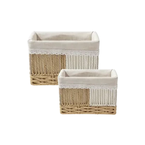 Square Straw Basket with Linen & Lace Detail Sizes(S,M)
