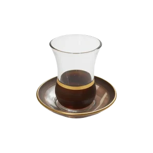 Viena Glass Gold Band Design 3pcs Tea Cups & Saucer Set 120ml