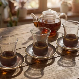 Viena Glass Gold Band Design 3pcs Tea Cups & Saucer Set 120ml1