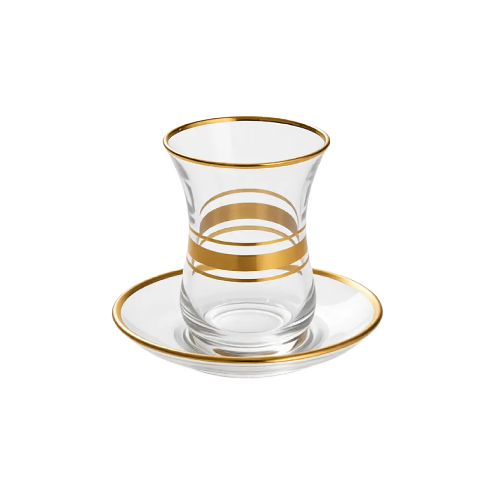 Viena-Glass-Gold-Rim-3pcs-Tea-Cups-&-Saucer-Set-120ml Viena Glass Gold Rim 3pcs Tea Cups & Saucer Set 120ml