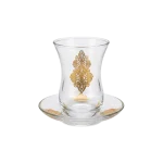 Viena Glass Ottoman Gold Motif Design 3pcs Tea Cups & Saucer Set 120ml