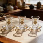 Viena Glass Ottoman Gold Motif Design 3pcs Tea Cups & Saucer Set 120ml1