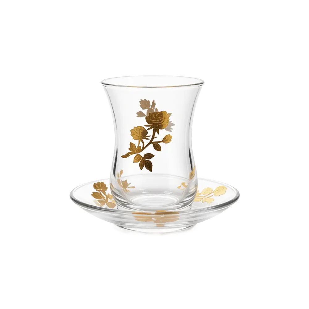 Viena-Golden-Glass-Rose-Design-3pcs-Tea-Cups-&-Saucer-Set-120ml Viena Golden Glass Rose Design 3pcs Tea Cups & Saucer Set 120ml