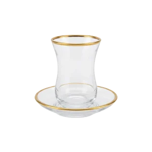 Viena Luxury Glass Gold Rim 3pcs Tea Cups & Saucer Set 120ml