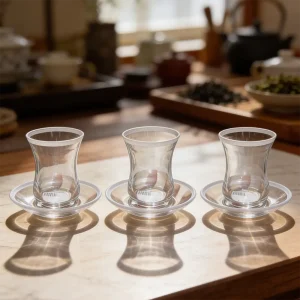 Viena Modern Glass 3pcs Tea Cups & Saucer Set 120ml1