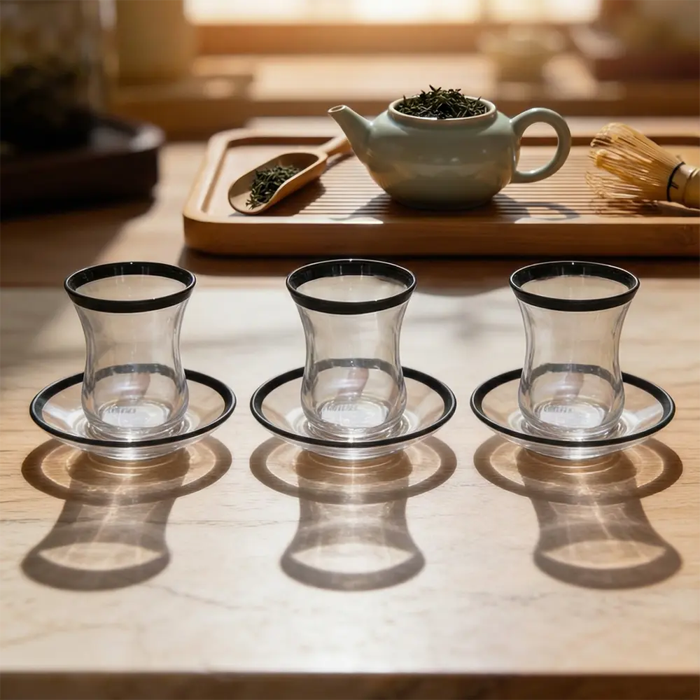 Viena Modern Glass 3pcs Tea Cups & Saucer Set 120ml2