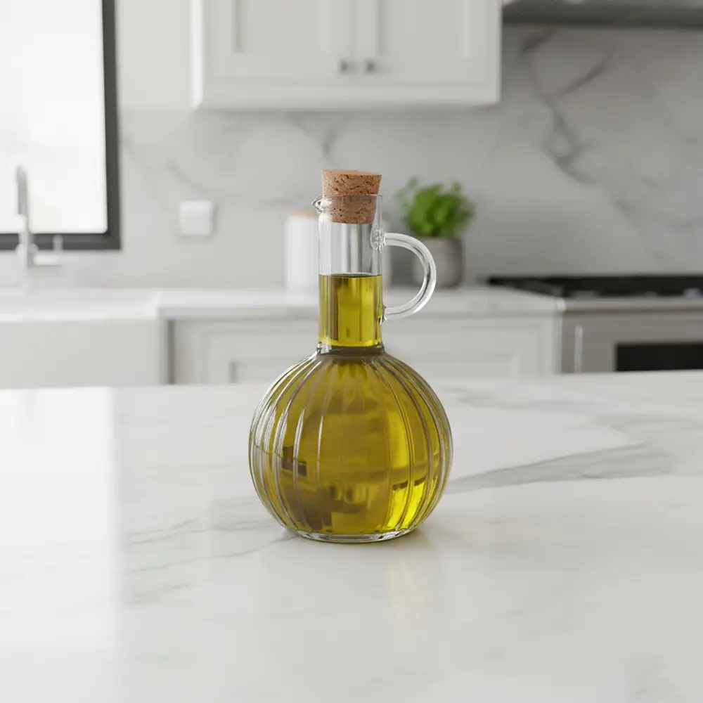 Vintage-Ribbed-Glass-200ml-Oil-Bottle-with-Cork-Lid2 Vintage Ribbed Glass 200ml Oil Bottle with Cork Lid2