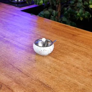 White Marble Style Stainless Steel 300ml Sugar Bowl with Lid & Spoon1