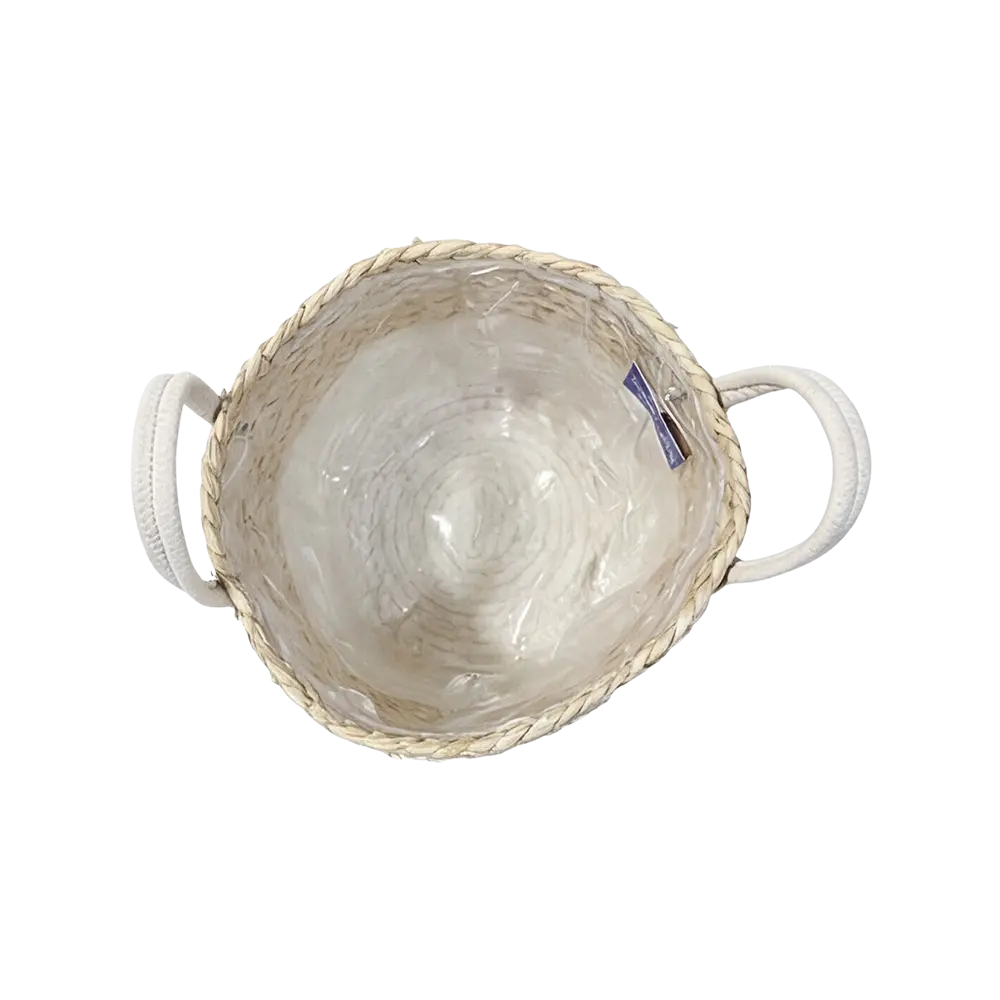 White & Natural Straw Basket 28×30 cm with Dual Handles5