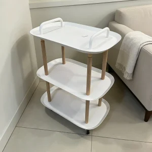 Wood & Plastic 3 Tier Rolling Stand 80x57.5 cm with Side Handles for Kitchen1