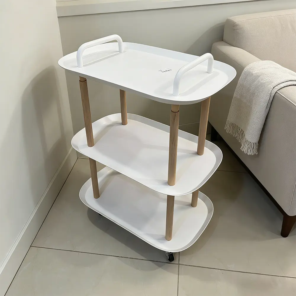 Wood & Plastic 3 Tier Rolling Stand 80x57.5 cm with Side Handles for Kitchen1