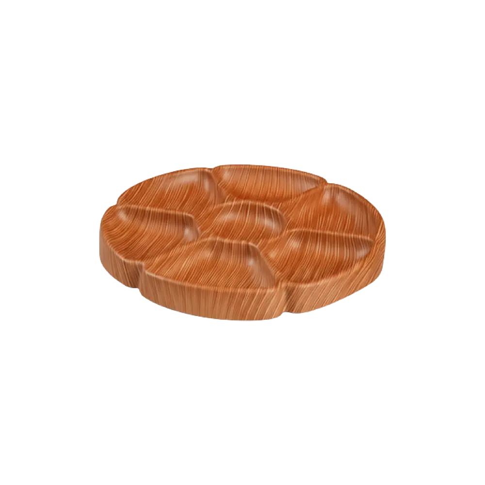 Wood Style Plastic Serving Tray 6 Compartments