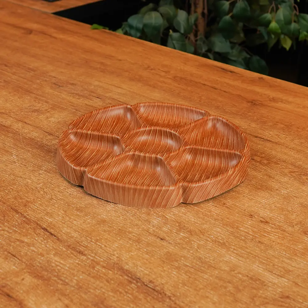Wood Style Plastic Serving Tray 6 Compartments2
