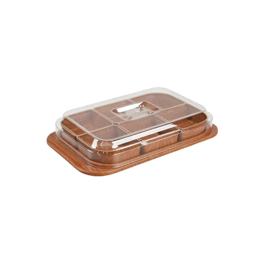 Wood Style Plexi Organizer with Lid 6 Compartments