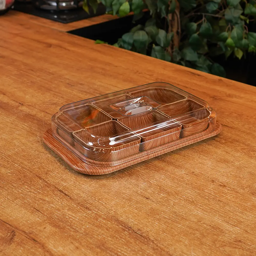 Wood Style Plexi Organizer with Lid 6 Compartments2