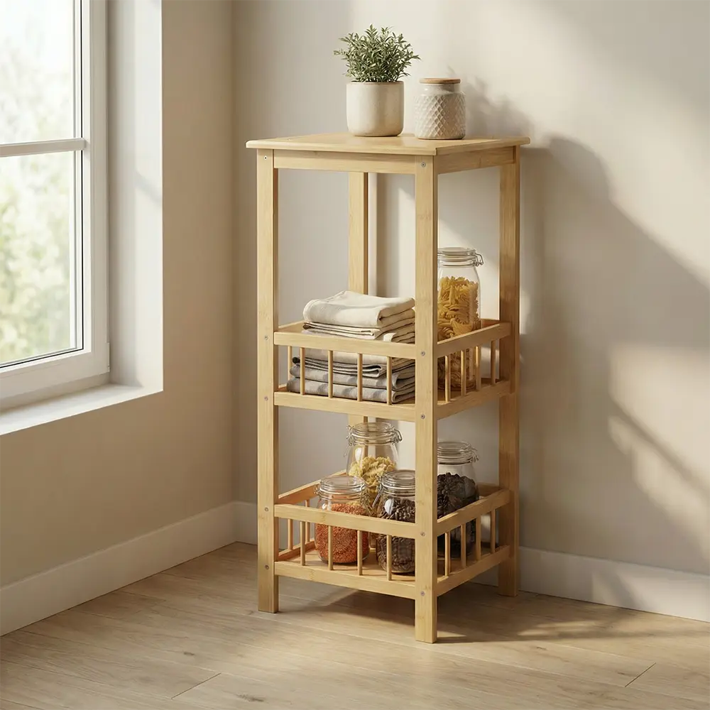 Wooden 2 Tier Stand 78x33 cm Practical Design with Side Rails for Kitchen1