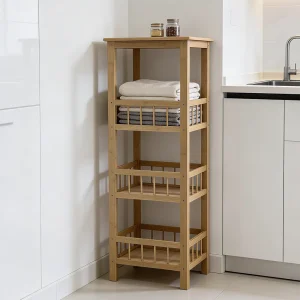 Wooden 3 Tier Stand 100x33 cm Practical Design with Side Rails for Kitchen & Bathroom1