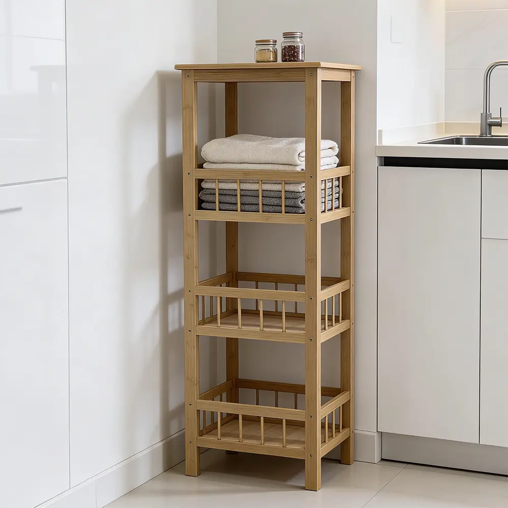 Wooden 3 Tier Stand 100x33 cm Practical Design with Side Rails for Kitchen & Bathroom1