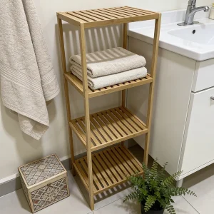 Wooden 4 Tier Slatted Stand 112x39 cm Open Slat Design for Bathroom1