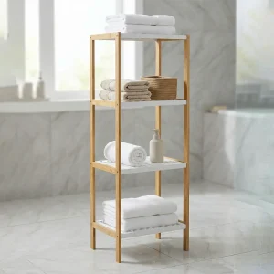 Wooden 4 Tier Stand 112x40 cm Modern Design for Bathroom & Living Room1