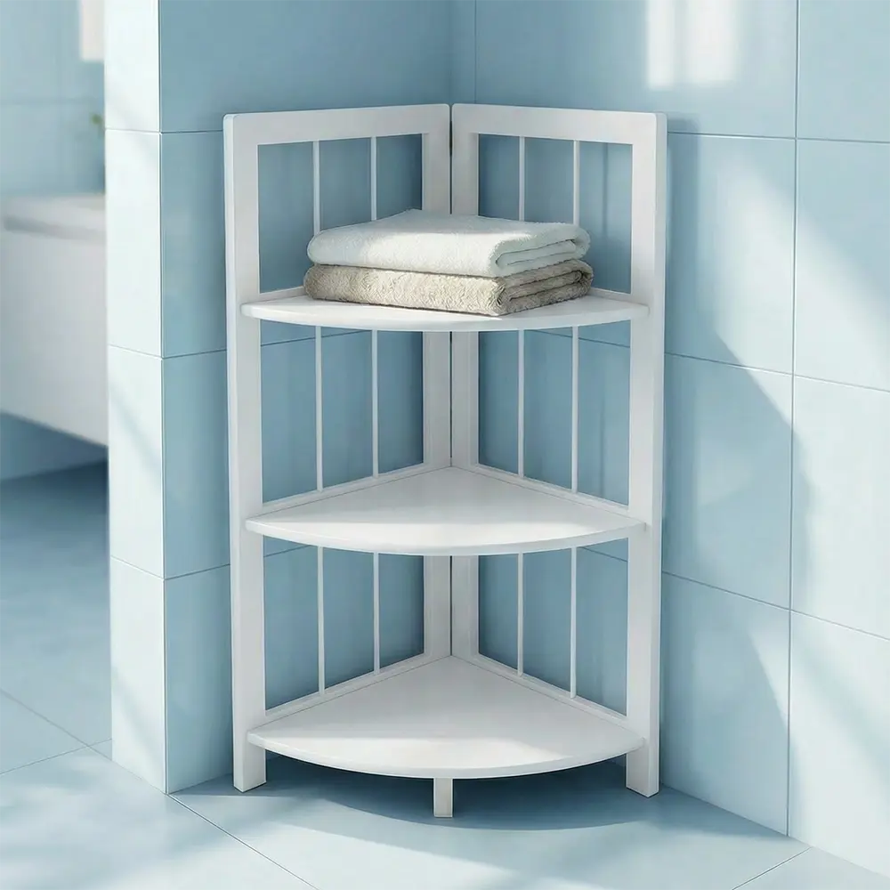 Wooden Corner 3 Tier Stand 74x43 cm Space Saving Bathroom Organizer2