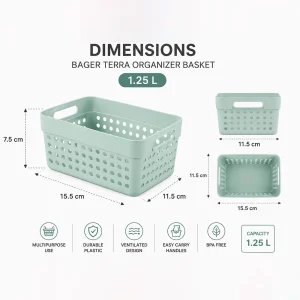 Bager Terra 1.25L Ventilated Multipurpose 15.5 x 11.5 x 7.5 cm Organizer Basket BG