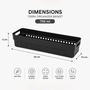Bager Terra 750ml Long Ventilated 24 x 7.5 x 5 cm Organizer Black Basket BG