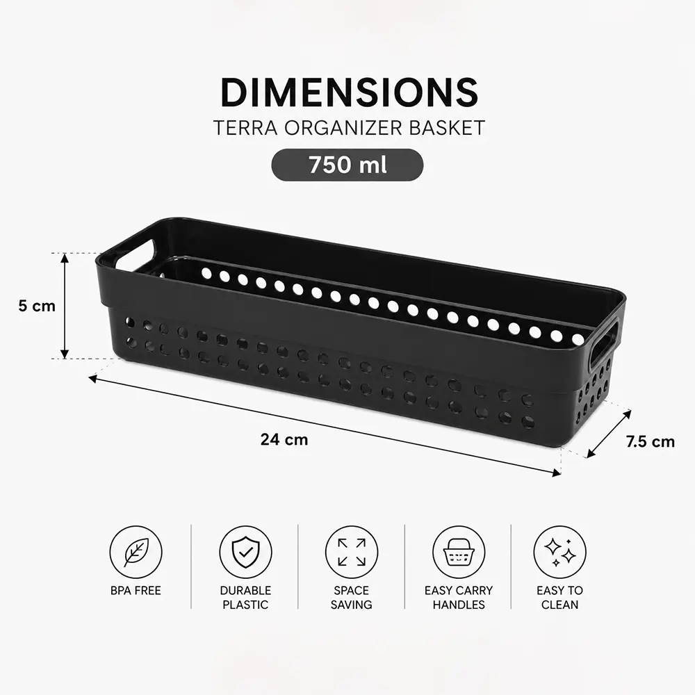 Bager Terra 750ml Long Ventilated 24 x 7.5 x 5 cm Organizer Black Basket BG