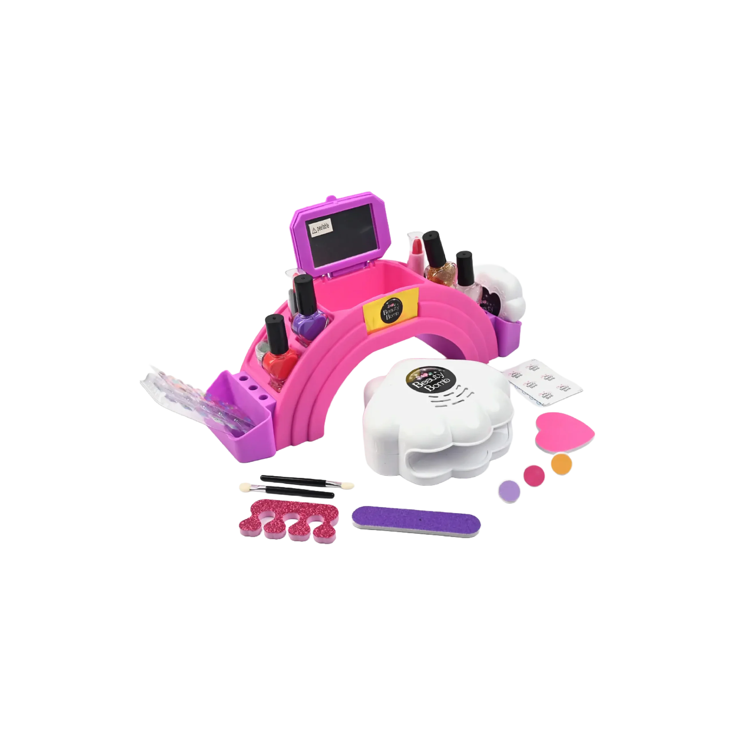 Beauty Bomb Kids Nail Spa Salon Play Set with Nail Dryer, Mirror & Accessories