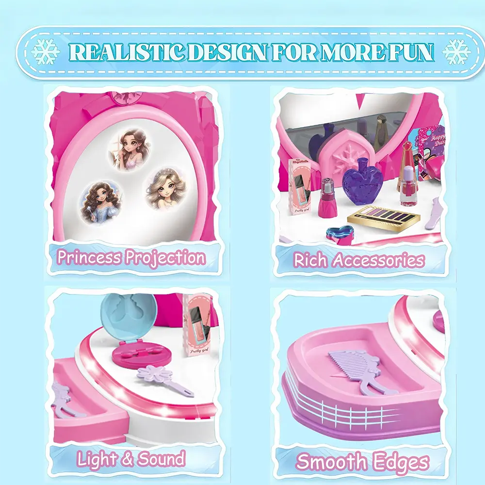 Bei Di Yuan Toys Kids 35pcs Beauty Dresser Makeup Play Set with Light, Sound & Princess Projection 73cm1