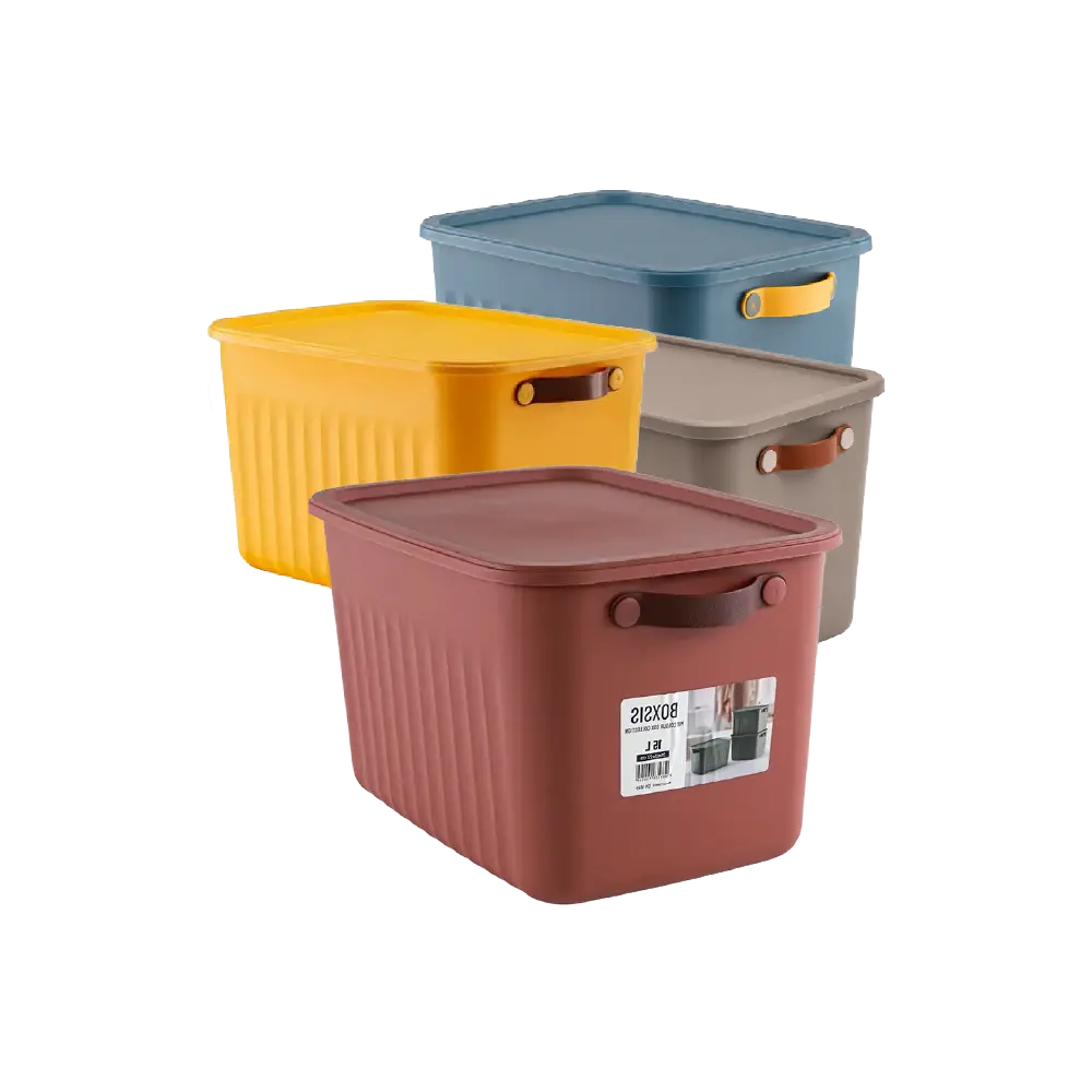 Boxsis Mix Colour Storage Box with Lid & Side Handles 15L Model OM 1690 Assorted Colors 35 x 25 x 22 cm