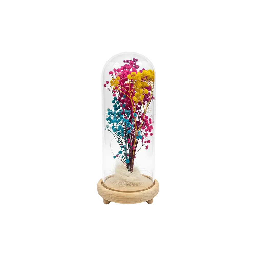 Decorative-Dried-Flower-Glass-Dome-Wooden-Base-Multicolor-Elegant-Home-Décor Decorative Dried Flower Glass Dome Wooden Base Multicolor Elegant Home Décor