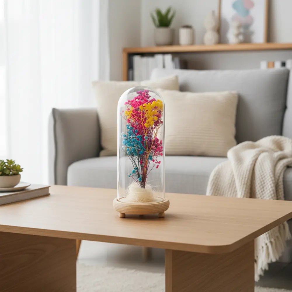 Decorative-Dried-Flower-Glass-Dome-Wooden-Base-Multicolor-Elegant-Home-Décor1 Decorative Dried Flower Glass Dome Wooden Base Multicolor Elegant Home Décor1