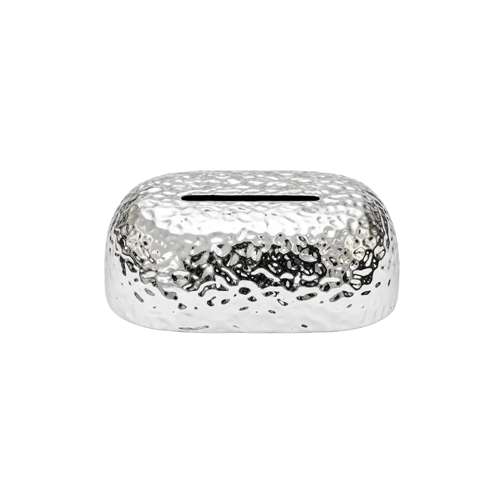 Decorative-Tissue-Box-Rear-Refill-Lid-Standard-Size-Rounded-Rectangular-Model-Hammered-Silver Decorative Tissue Box Rear Refill Lid Standard Size Rounded Rectangular Model Hammered Silver