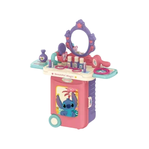 Disney Stitch 3 in 1 Kids Makeup Trolley Vanity Play Set with Light & Sound Pink