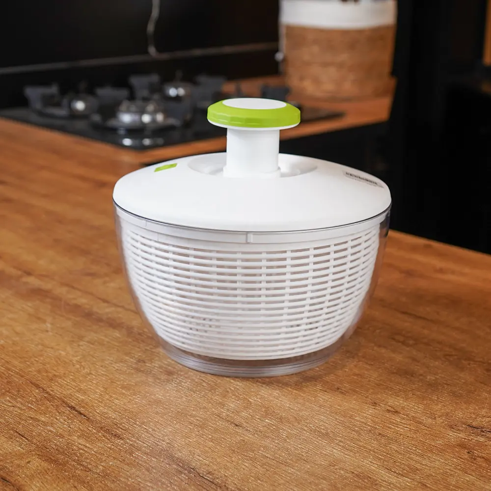 Dosthoff Fruit & Vegetable Drying Strainer with Salad Bowl Manual Spinner White & Green1