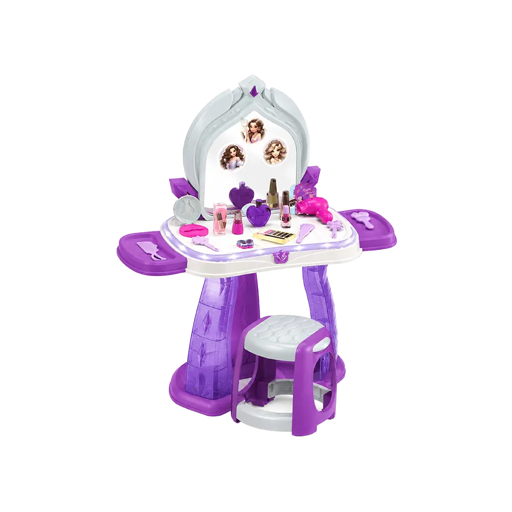 Dream Princess Beauty Dresser 37 Pieces Role Play Vanity Purple Set with Light, Sound & Stool