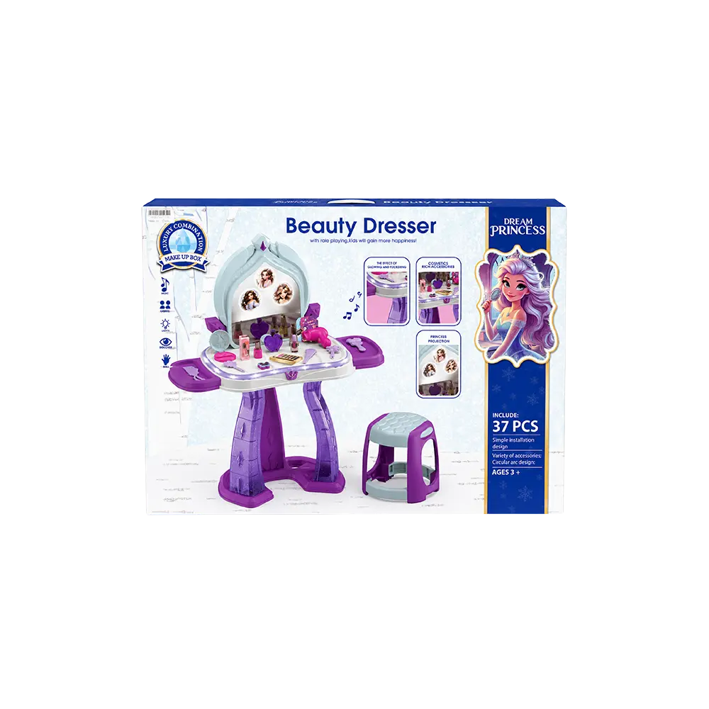 Dream Princess Beauty Dresser 37 Pieces Role Play Vanity Purple Set with Light, Sound & Stool2