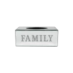 Family Mirrored Tissue Box Crystal Letter Design Standard Size Rectangular Model Silver