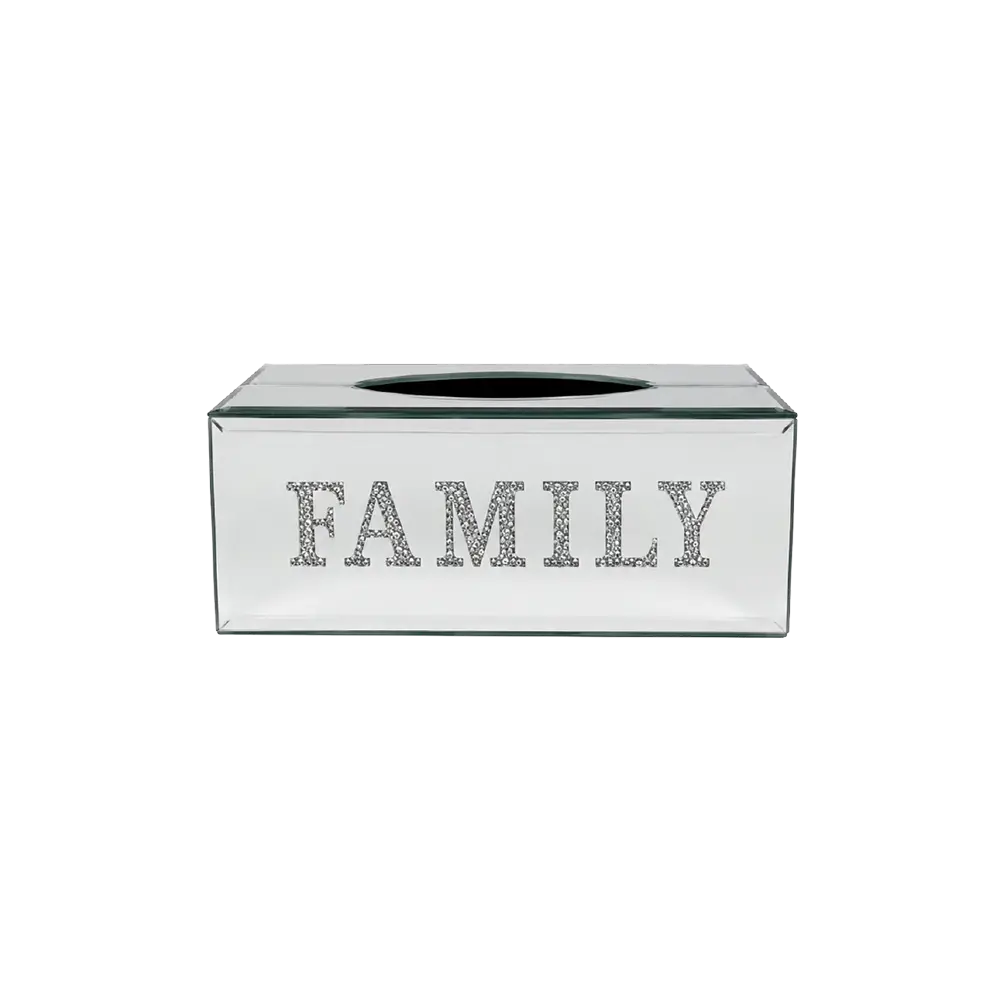 Family-Mirrored-Tissue-Box-Crystal-Letter-Design-Standard-Size-Rectangular-Model-Silver Family Mirrored Tissue Box Crystal Letter Design Standard Size Rectangular Model Silver