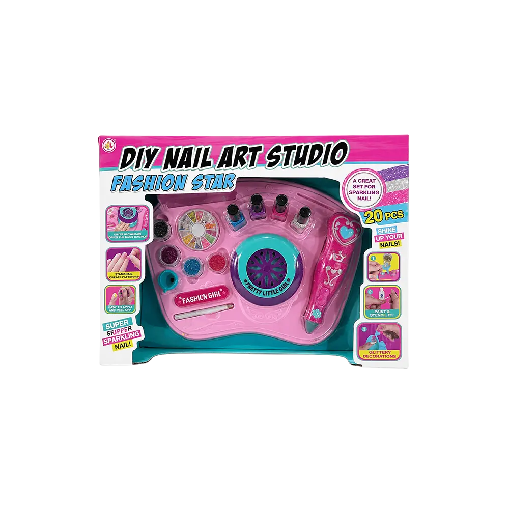 Fashion Star 20 Pieces DIY Nail Art Studio Play Pink Set with Nail Dryer & Accessories1