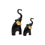Geometric Elephant Figurine Set Modern Resin Home Decor Black & Gold 2 Pieces